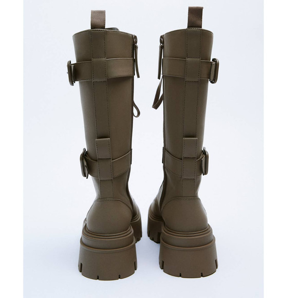 ZARA WAX FINISH LACE UP BOOTS MILITARY GREEN - Picture 11 of 16